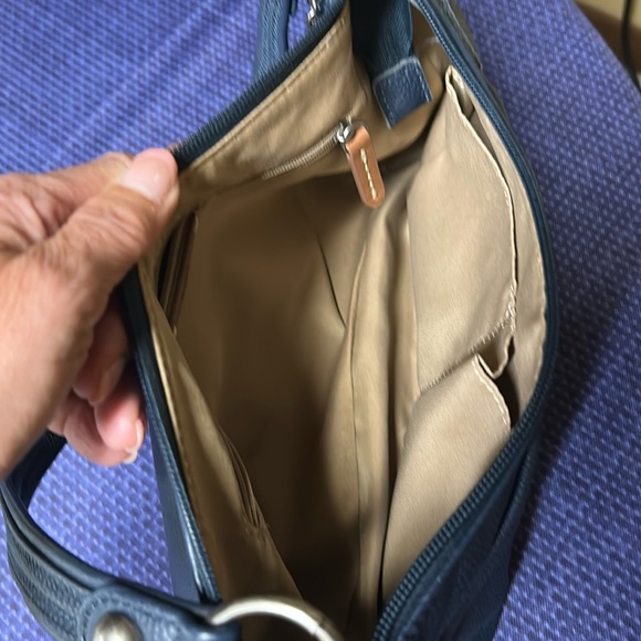 The Sak Y2K Blue Leather Shoulder Bag Purse Handbag Classic Tan Lining Boho - Picture 3 of 10